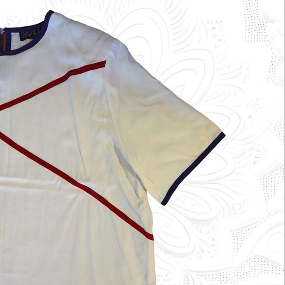 VTG 80s USA White Colorful Abstract Trim Rayon Blouse Plussize 2XL - Picture 4 of 13